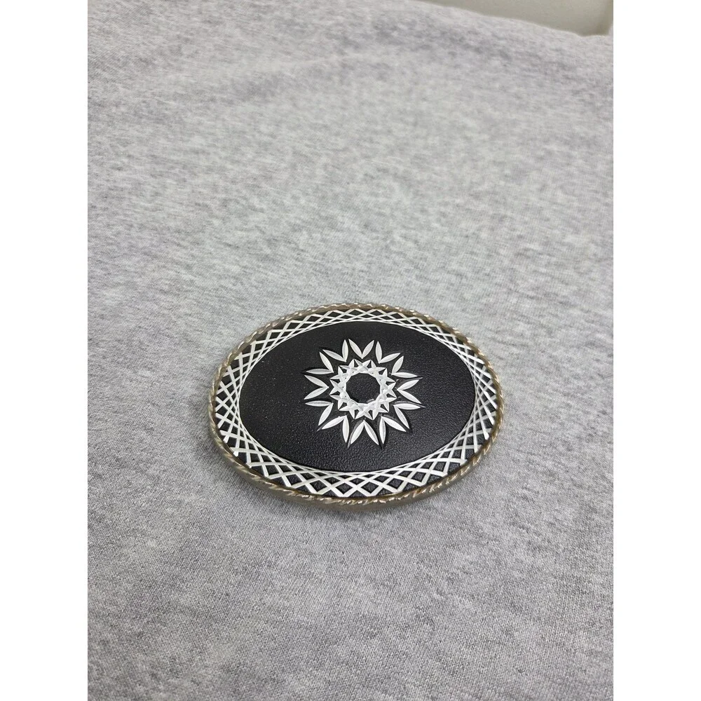Vintage Rockmount Diamond Cut Black Silver Starburst Belt Buckle